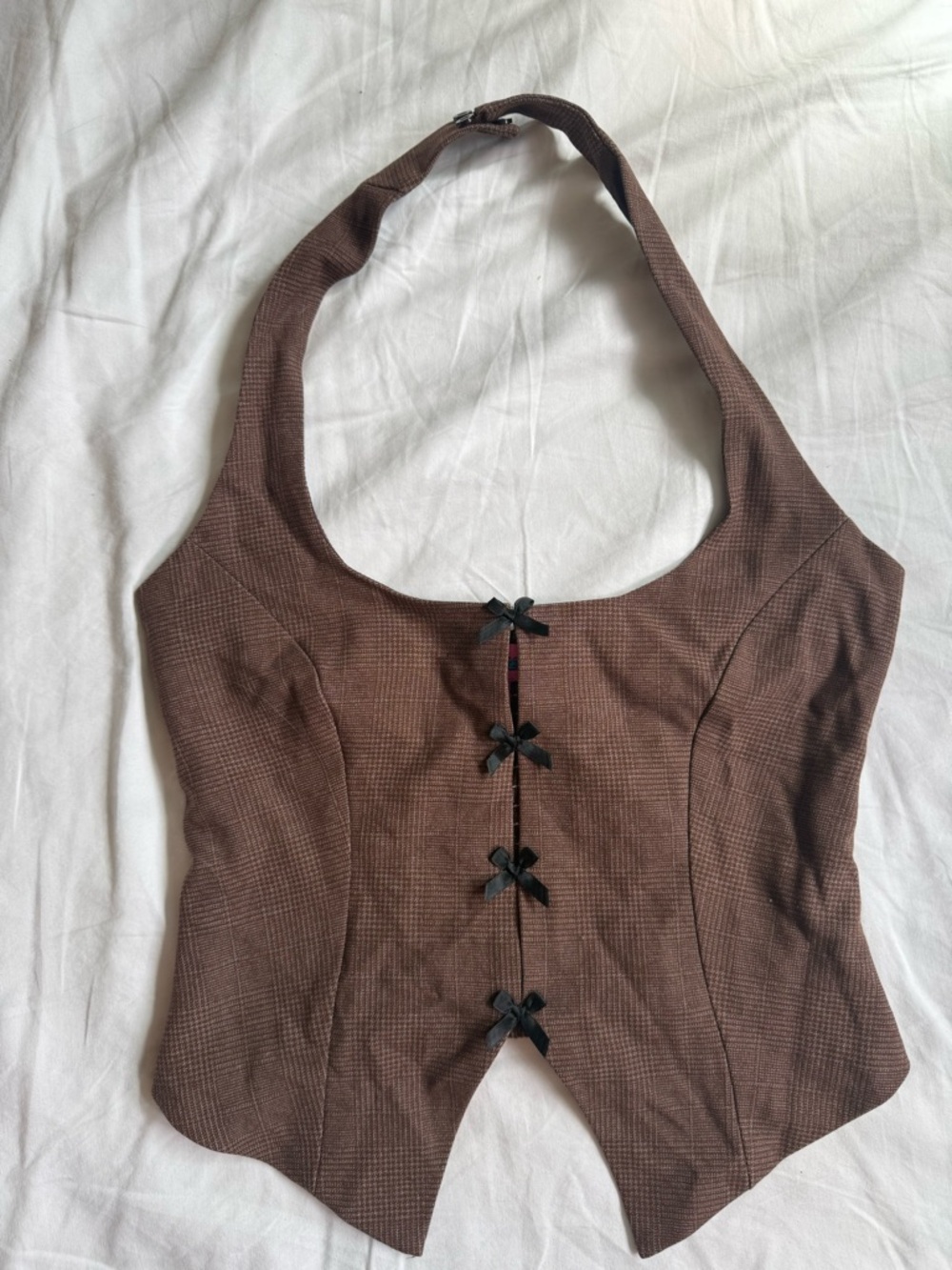Edikted Brown Plaid Halter Corset Top